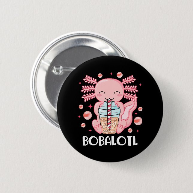Funny Axolotl Bubble Tea 2 Inch Round Button (Front & Back)