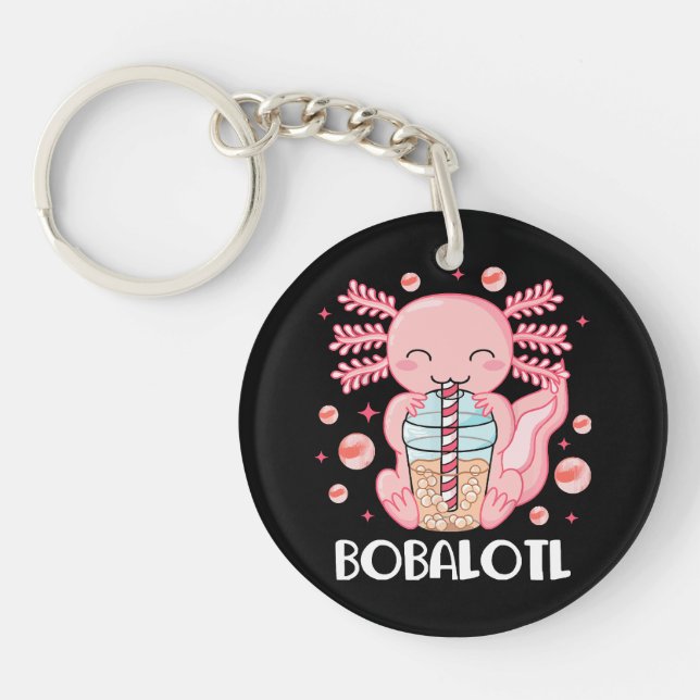 Funny Axolotl Bubble Tea Keychain (Front)