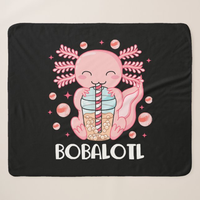 Funny Axolotl Bubble Tea Sherpa Blanket (Front (Horizontal))