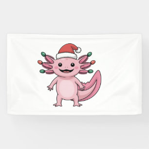 Funny Axolotl Christmas Santa Hat Xmas Outfit Banner