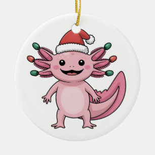 Funny Axolotl Christmas Santa Hat Xmas Outfit Ceramic Ornament