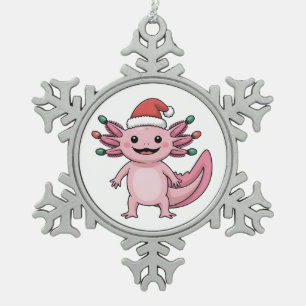 Funny Axolotl Christmas Santa Hat Xmas Outfit Snowflake Pewter Christmas Ornament