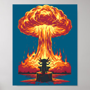 Funny Axolotl Conductor Mushroom Cloud Explosion C Poster