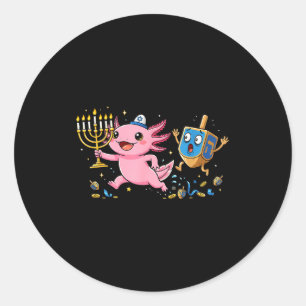Funny Axolotl Dreidel Menorah Hanukkah Kids Womens Classic Round Sticker