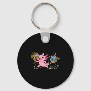 Funny Axolotl Dreidel Menorah Hanukkah Kids Womens Keychain