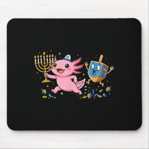 Funny Axolotl Dreidel Menorah Hanukkah Kids Womens Mouse Pad