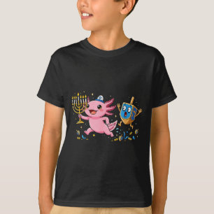 Funny Axolotl Dreidel Menorah Hanukkah Kids Womens T-Shirt