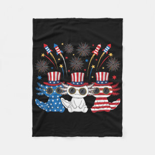 Funny Axolotl Fireworks American Usa Flag 4th Of J Fleece Blanket