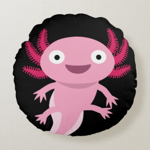 Funny Axolotl Illustration Round Pillow