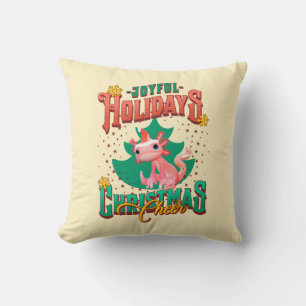 Funny Axolotl Joyful Holidays Christmas Cheers Throw Pillow