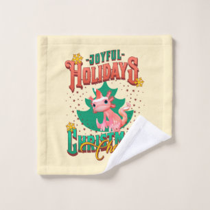 Funny Axolotl Joyful Holidays Christmas Cheers Wash Cloth