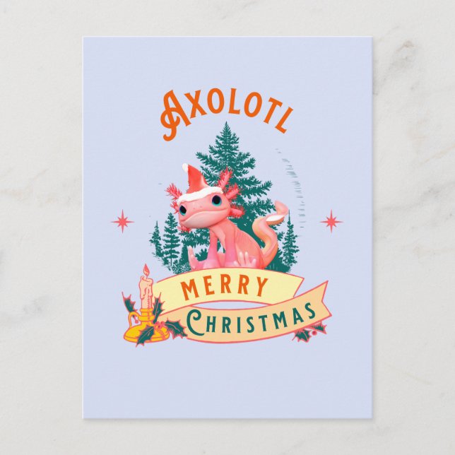 Funny Axolotl Merry Christmas Postcard (Front)