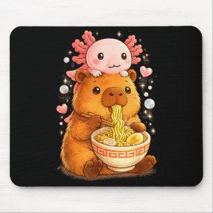 Funny axolotl noodle anime kawaii and capybara mouse pad