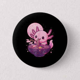 Funny Axolotl Noodle Anime Kawaii Axolotl Eating R 2 Inch Round Button
