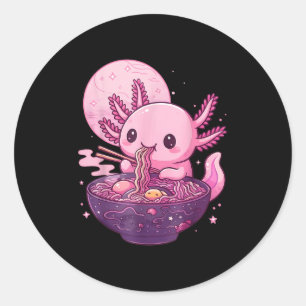 Funny Axolotl Noodle Anime Kawaii Axolotl Eating R Classic Round Sticker