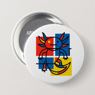 Funny Axolotl Piet Mondrian Abstract Art Pattern 3 Inch Round Button