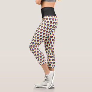 Funny Axolotl Piet Mondrian Abstract Art Pattern Capri Leggings