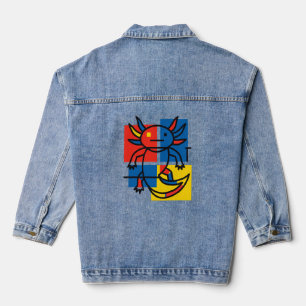 Funny Axolotl Piet Mondrian Abstract Art Pattern Denim Jacket