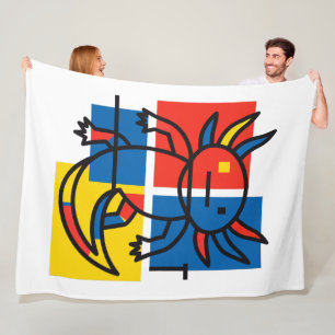 Funny Axolotl Piet Mondrian Abstract Art Pattern Fleece Blanket