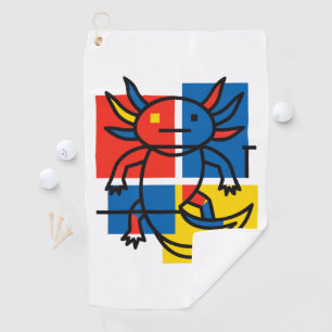 Funny Axolotl Piet Mondrian Abstract Art Pattern Golf Towel