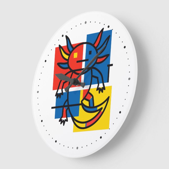 Funny Axolotl Piet Mondrian Abstract Art Pattern Large Clock (Angle)