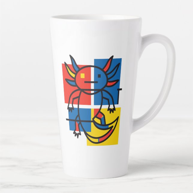 Funny Axolotl Piet Mondrian Abstract Art Pattern Latte Mug (Right)