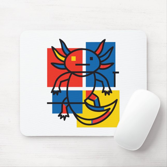 Funny Axolotl Piet Mondrian Abstract Art Pattern Mouse Pad (With Mouse)