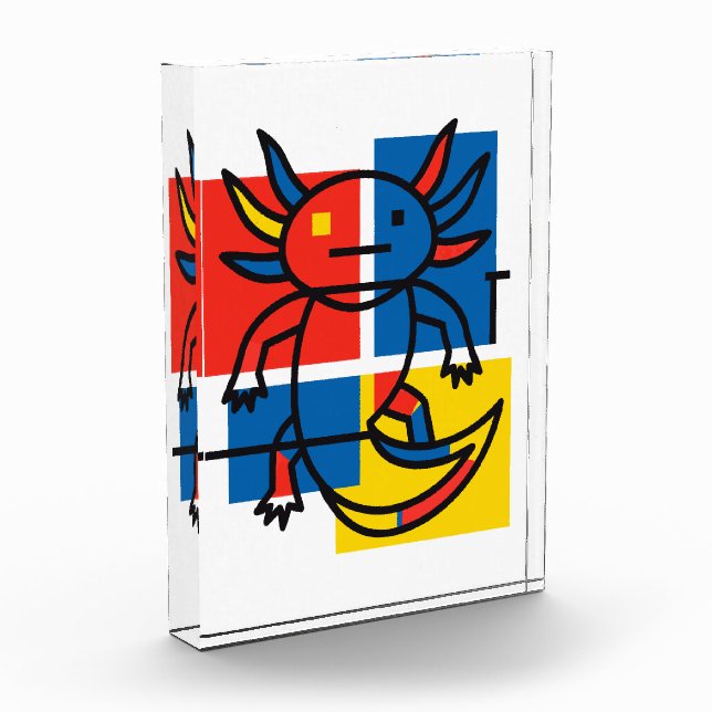 Funny Axolotl Piet Mondrian Abstract Art Pattern Photo Block (Left)