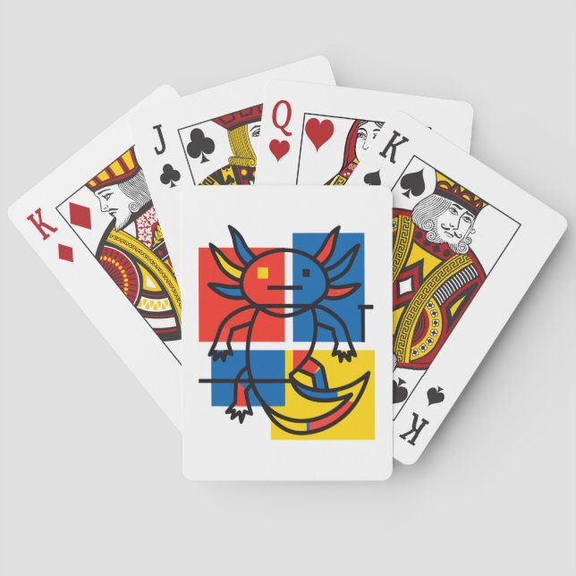 Funny Axolotl Piet Mondrian Abstract Art Pattern Playing Cards (Back)