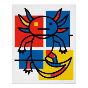 Funny Axolotl Piet Mondrian Abstract Art Pattern Poster