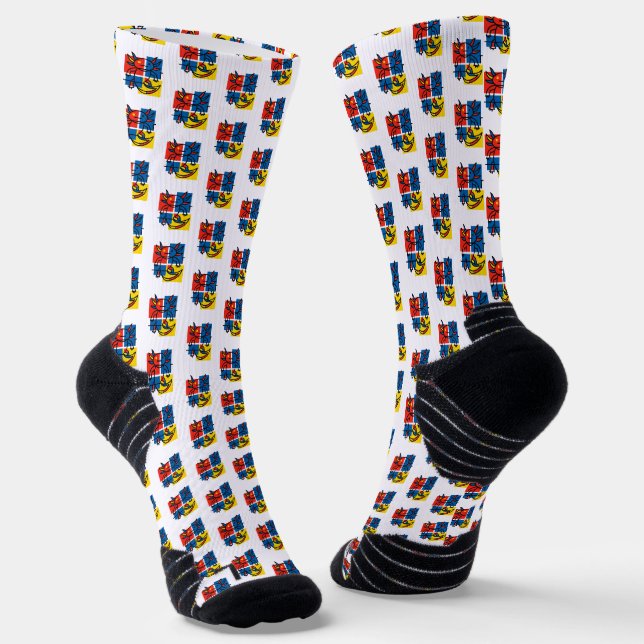 Funny Axolotl Piet Mondrian Abstract Art Pattern Socks (Angled)