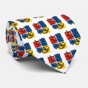 Funny Axolotl Piet Mondrian Abstract Art Pattern Tie