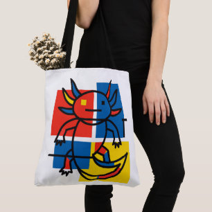 Funny Axolotl Piet Mondrian Abstract Art Pattern Tote Bag