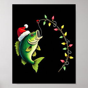 Funny B Fishing Santa Hat Christmas Pajama Fisherm Poster