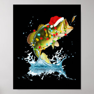 Funny B Fishing Santa Hat Christmas Pajama Fisherm Poster
