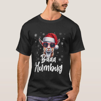 Funny Baaa Humbug Santa Hat Goat Snowflakes Sungla T-Shirt