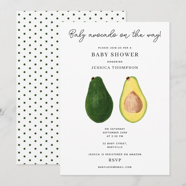Funny Baby Avocado on the Way Baby Shower Invitation (Front/Back)