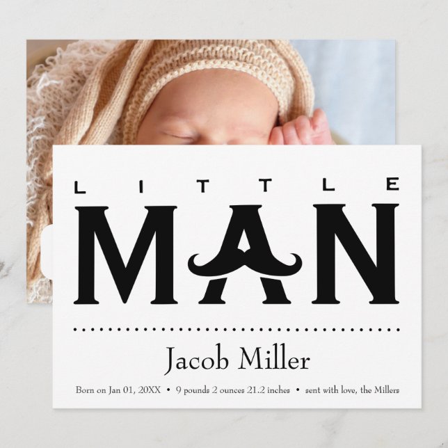 Funny Baby Boy Custom Name Birth Announcement Card (Front/Back)