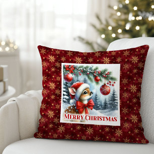 Funny Baby Deer Snowy Forest Kids Gift Christmas  Throw Pillow