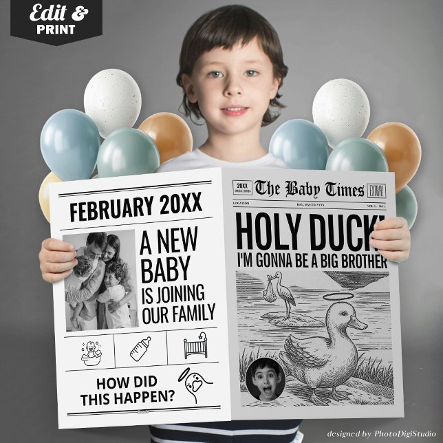 Funny Baby Faire-part Holy Duck Journal (Funny Baby Announcement Newspaper, Holy Duck Pregnancy Announcement Newspaper Card Brother Sister)