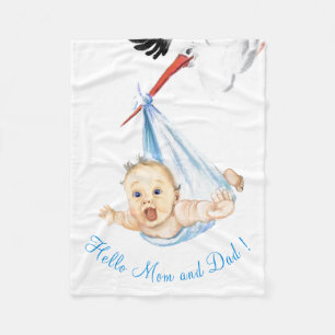 Funny Baby Fleece Blanket with Stork Carrying Baby