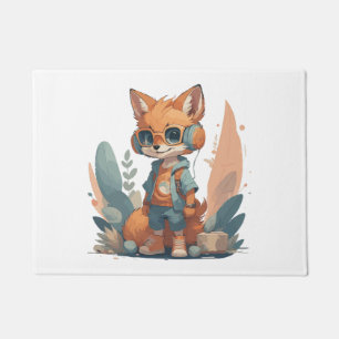 Funny baby fox headphone doormat
