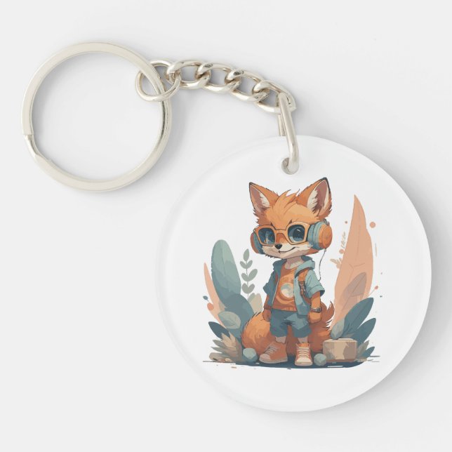 Funny baby fox headphone keychain (Front)