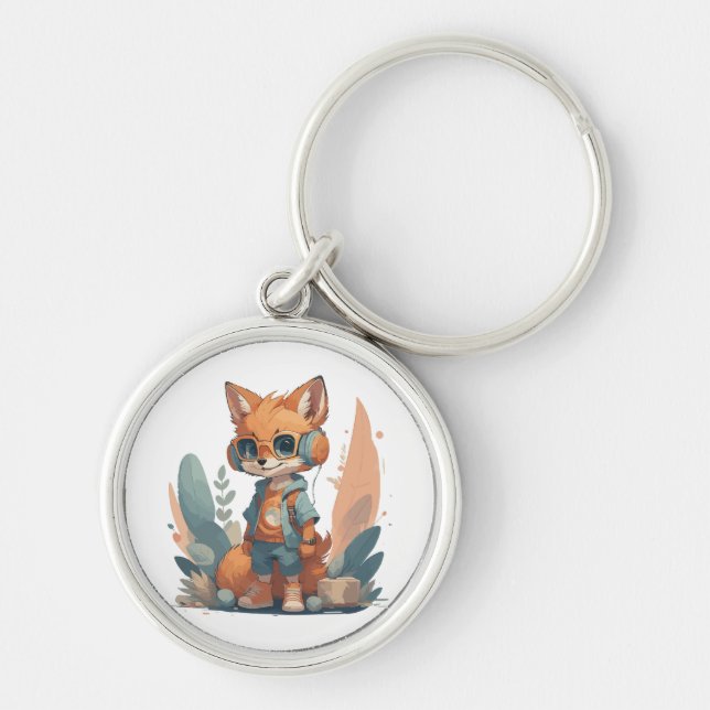 Funny baby fox headphone keychain (Front)