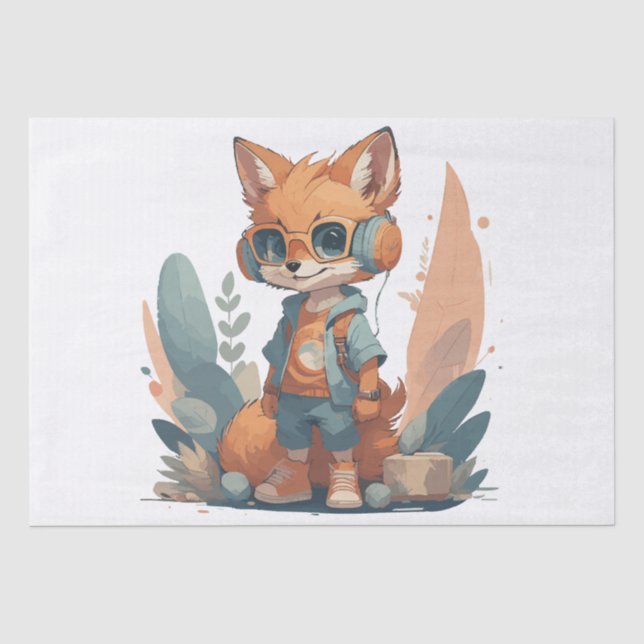 Funny baby fox headphone tissue paper (Front)