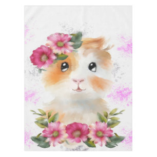 Funny Baby Guinea Pig With Flower Gift Lovers Tablecloth