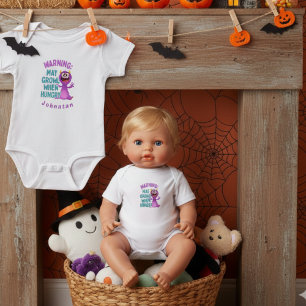 Funny Baby Halloween Warning: May Growl When Hungr Bodysuit