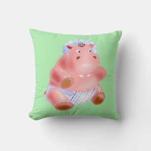 Funny Baby Hippo Throw Pillow