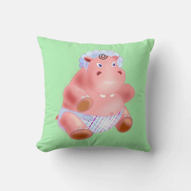 Funny Baby Hippo Throw Pillow (Front)