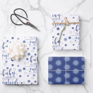 Funny BABY ITS COVID OUTSIDE Typography Blue Wrapping Paper Sheet